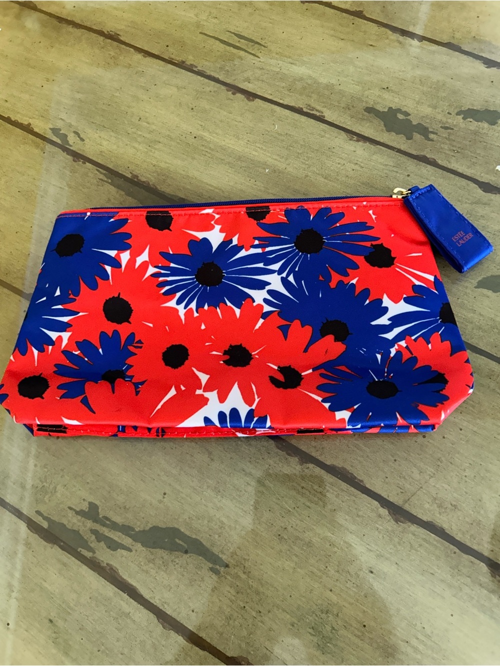 Estee Lauder Red and Blue Floral Zip Pouch
